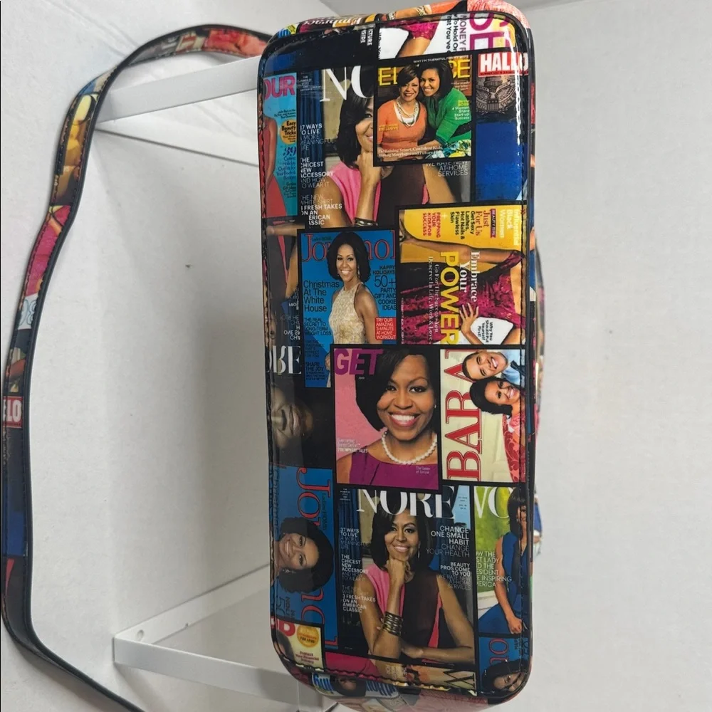 Michelle Obama Colorful Graphic Glossy Collage Handbag Zippered Closure Clutch